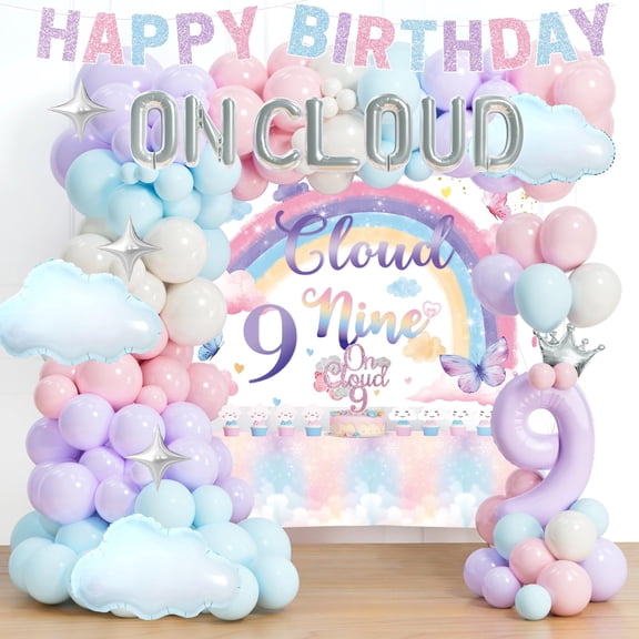 Cloud Theme Birthday Party Supplies for Girls 112pcs Decorations with Balloons Banner Garland Cake Topper