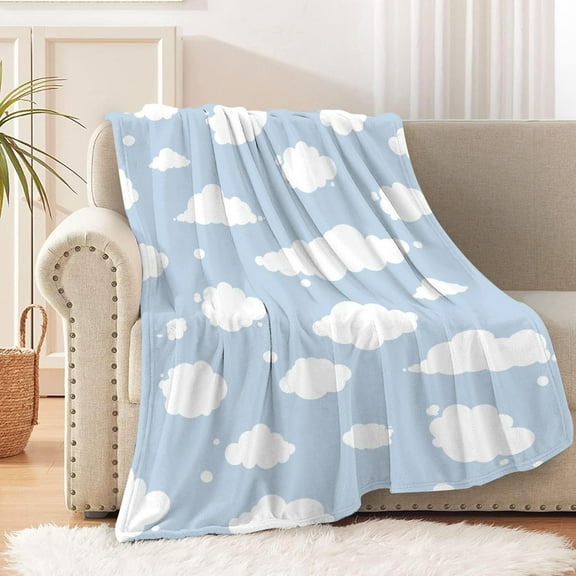 Cloud Throw Blanket, Blue and White Gift for Girl and Boy, Lightweight Super Soft Fleece Suitable for Sofa, Chairs, Bed, 80" x 60" for Adult