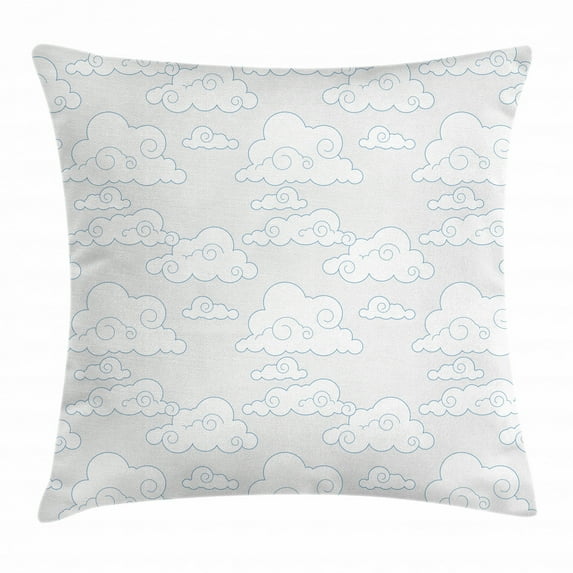 Cloud Throw Pillow Cushion Cover, Minimalist Design of Linear Tibetan Clouds Swirled Hand Drawn Lines, Decorative Square Accent Pillow Case, 20 X 20 Inches, Azure Blue Coconut and White, by Ambesonne