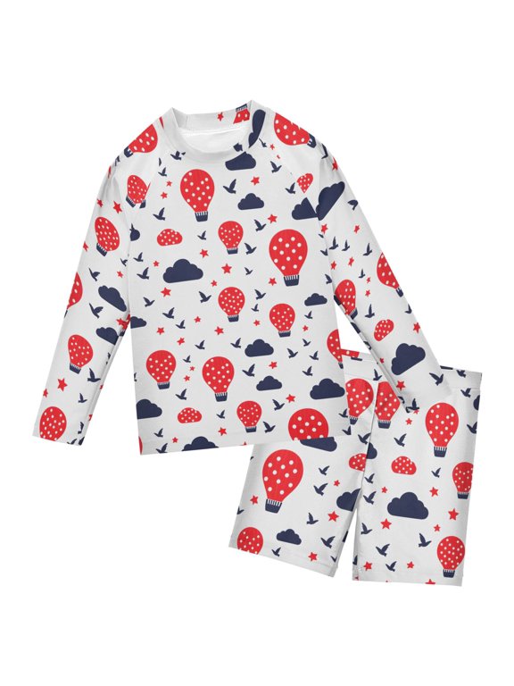 Cloud Tile Hot Air Balloon Pattern Boys' Bathing Suit UPF 50+ Boys' Rash Guard Sets Stretchy Quick Dry 3T-10T