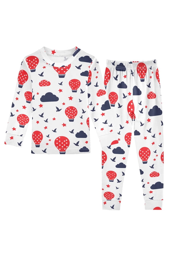 Cloud Tile Hot Air Balloon Pattern Cotton Pajamas 2 Piece Set Sleepwear Soft and Comfortable Homewear Nightwear