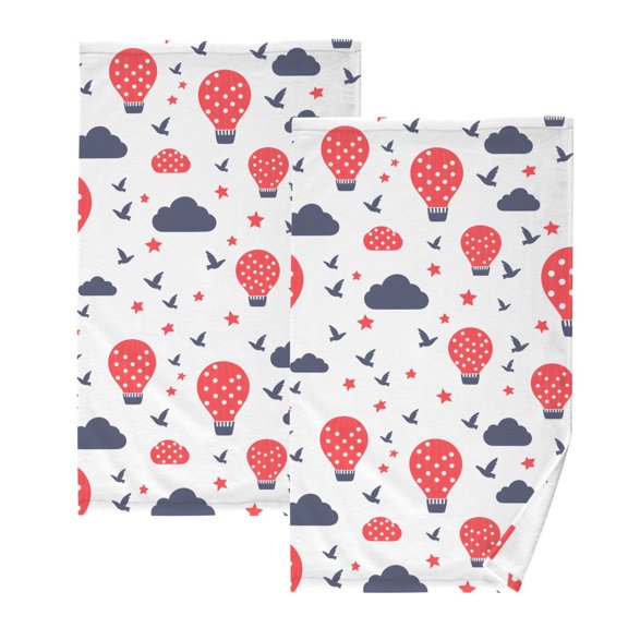 Cloud Tile Hot Air Balloon Pattern Cotton Towel Set Face Hand Towels 2 Pack Soft Absorbent 16x28in