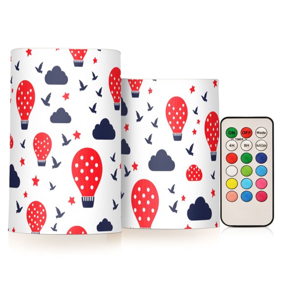 Cloud Tile Hot Air Balloon Pattern Flameless LED Candle Set with Remote, Battery Operated Color Changing Pillar Candles, Set of 2