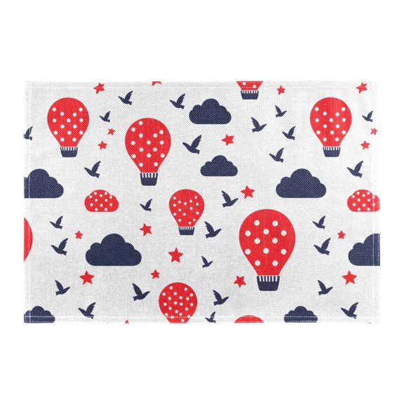 Cloud Tile Hot Air Balloon Pattern Placemat 18x12in Reversible Rustic Linen Texture Dining Table Mat