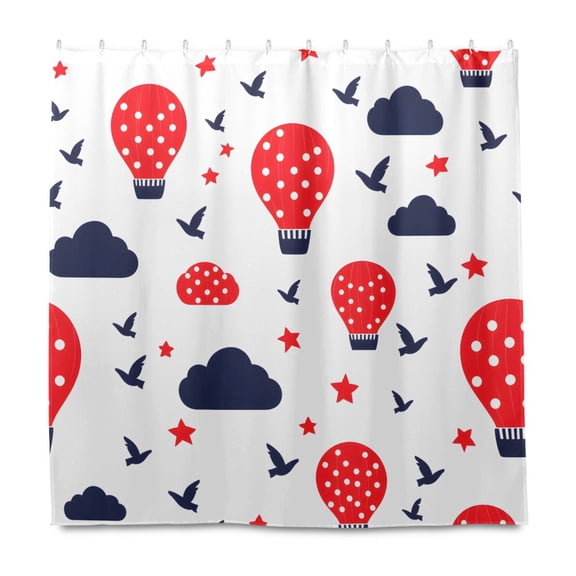 Cloud Tile Hot Air Balloon Pattern Shower Curtain Liners Waterproof 72 Inch with C Shaped Curtain Hooks