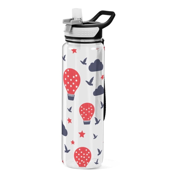 Cloud Tile Hot Air Balloon Pattern Sport Water Bottle Tritan with Straw 1000ml Portable for Outdoor Daily Use