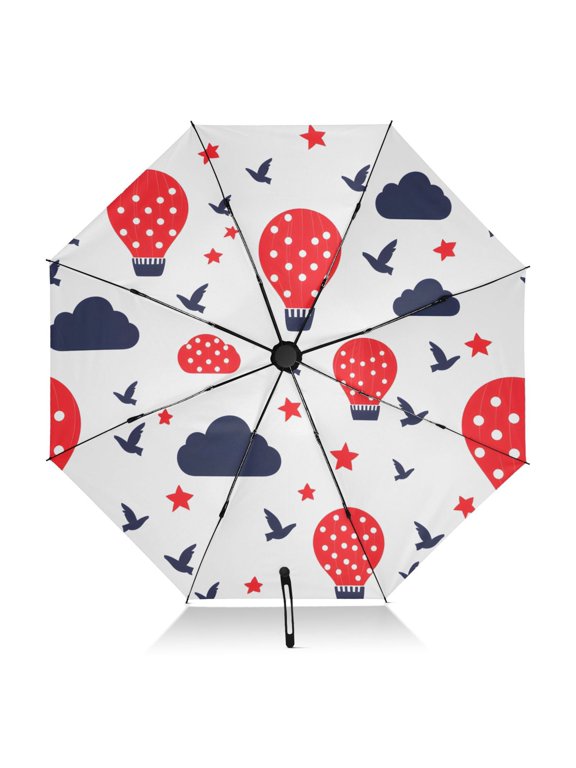 Cloud Tile Hot Air Balloon Pattern Umbrella Folding Sun Umbrella Travel Auto Open Close Large UV50+ 40in