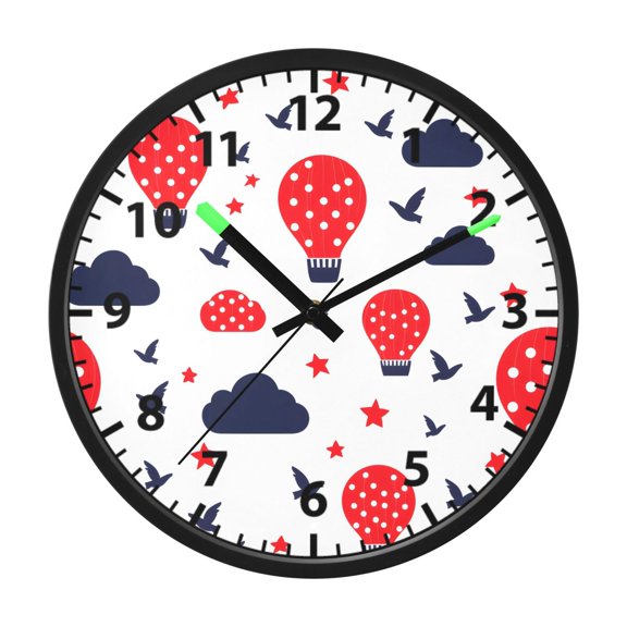 Cloud Tile Hot Air Balloon Pattern Wall Clock 12 Inch Voice Activated Night Light Silent Non Ticking