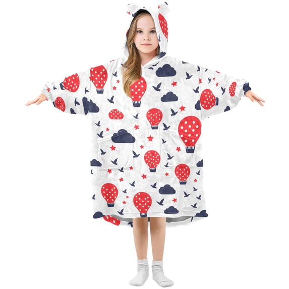 Cloud Tile Hot Air Balloon Pattern Wearable Blanket Hoodie Oversized ...