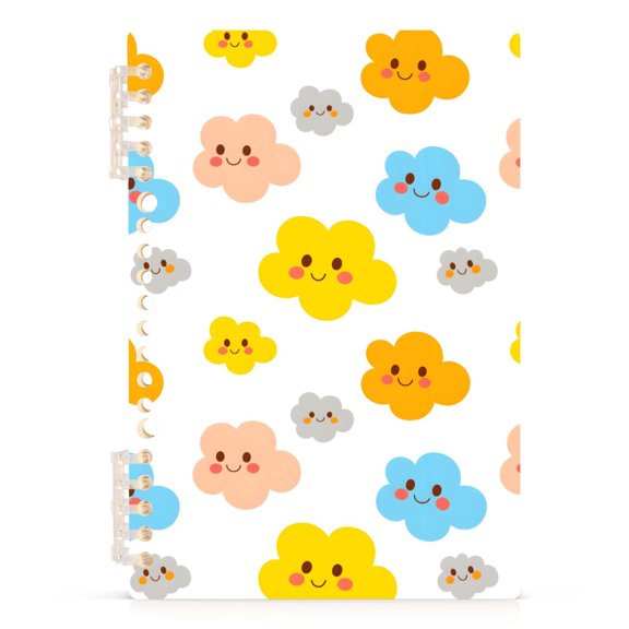 Cloud Tile White Pattern A5 Notebook Refillable 60 Sheets Detachable Ring Binder PP Cover Journal
