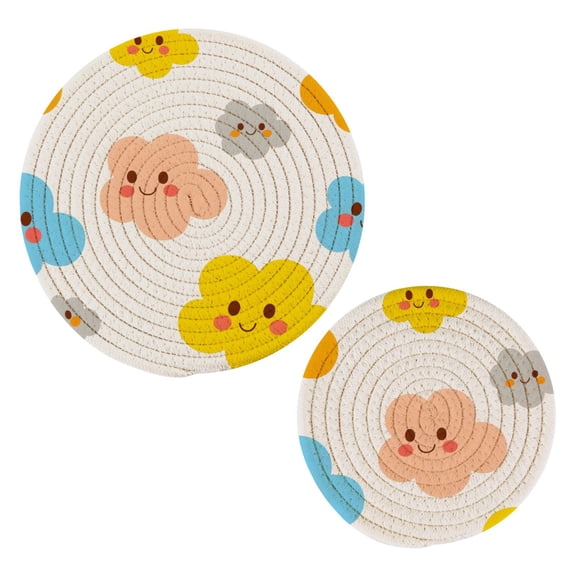Cloud Tile White Pattern Cotton Trivets Potholders Set of 2 Handmade Heat Resistant Non Slip Absorbent