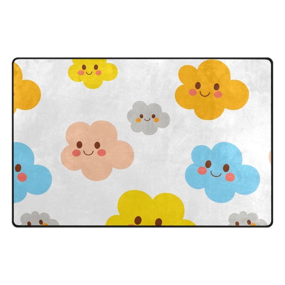 Cloud Tile White Pattern Memory Foam Area Rug 31"x20" Non Slip, Absorbent, Fade Proof for Living Room, Bedroom, Office