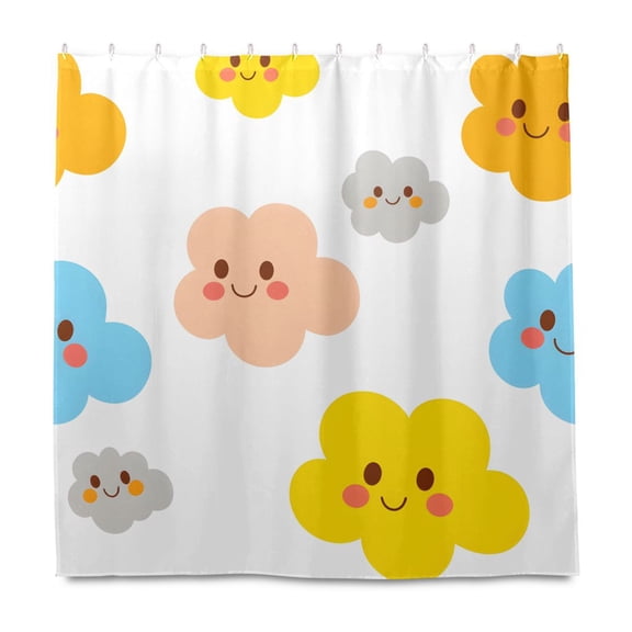 Cloud Tile White Pattern Shower Curtain Liners Waterproof 72 Inch with C Shaped Curtain Hooks