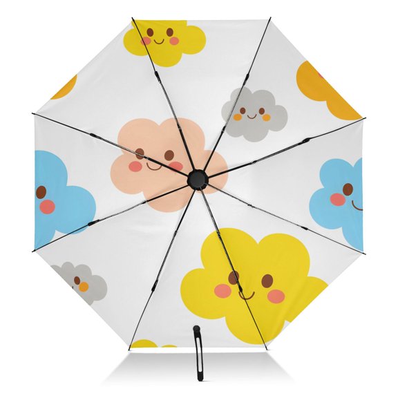 Cloud Tile White Pattern Umbrella Folding Sun Umbrella Travel Auto Open Close Large UV50+ 40in