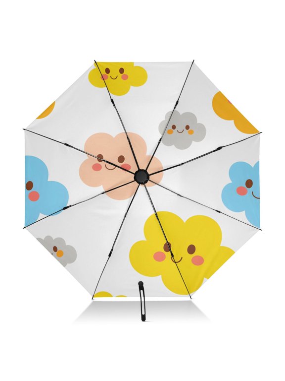 Cloud Tile White Pattern Umbrella Folding Sun Umbrella Travel Auto Open Close Large UV50+ 40in