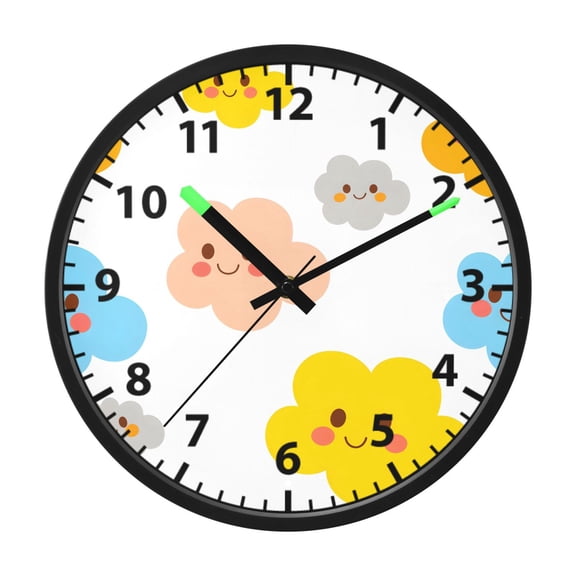 Cloud Tile White Pattern Wall Clock 12 Inch Voice Activated Night Light Silent Non Ticking