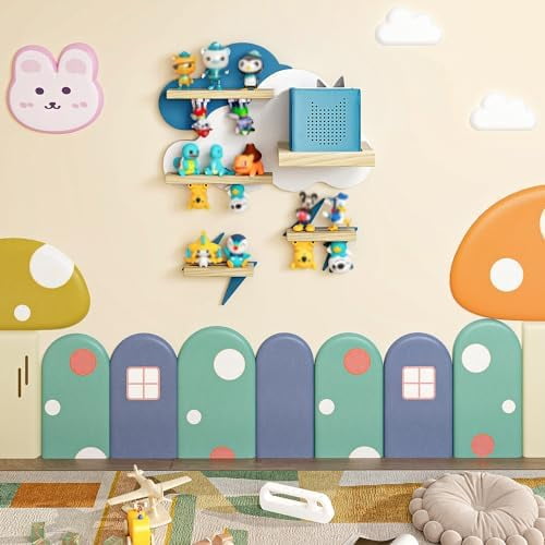 Cloud Tonie Shelf for Toniebox Storage - Tonie Magnetic Wall Shelf for Tonie Figures, Toniebox, Charging Station, Decorative Hanging Shelf for Kids, Nursery Room (Cloud and 2 Lightning)