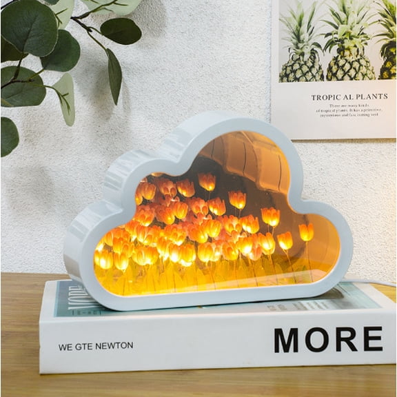 Cloud Tulip Mirror Night Light, Simulation Flower Bedroom Cloud Tulip Table Lamp, Creative Home Decoration, Room Decor(Pink)