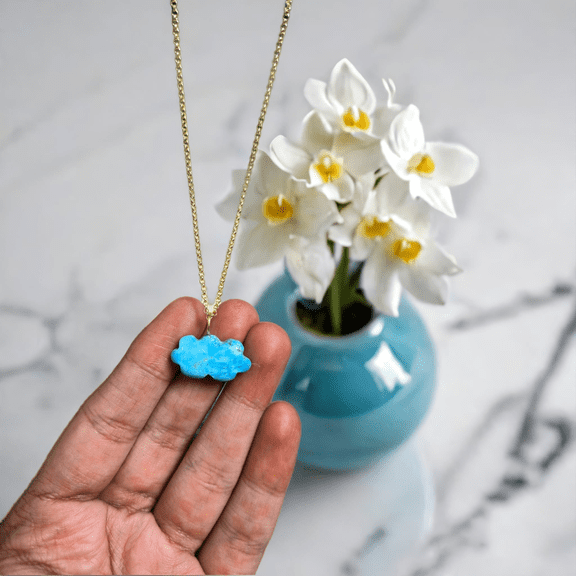Cloud Turquoise Necklace, 925 Sterling Silver Necklace, Blue Gemstone Necklace, Birthstone Cloud Necklace with Sterling Silver Chain, Gift