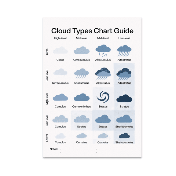 Cloud Types Chart Guide - Weather Enthusiast - 13x19 Poster Print