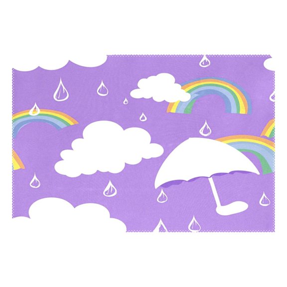 Cloud Umbrella and Rainbow 12x18in Heat-Resistant Non-Slip Place Mat, Durable and Wrinkle-Resistant