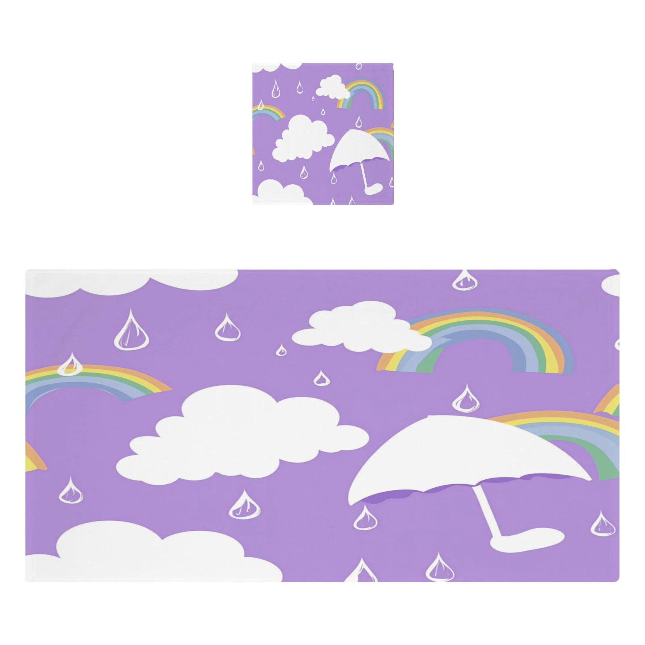 Cloud Umbrella and Rainbow 2 Piece Cotton Bath and Face Towel Set Soft and Absorbent, for Beach Pool Bathroom