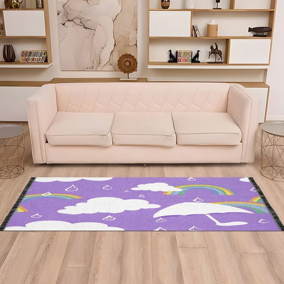 Cloud Umbrella and Rainbow 72x23.5" Bedroom Runner Rug, Durable and Non-Slip for Hallways and Living Rooms