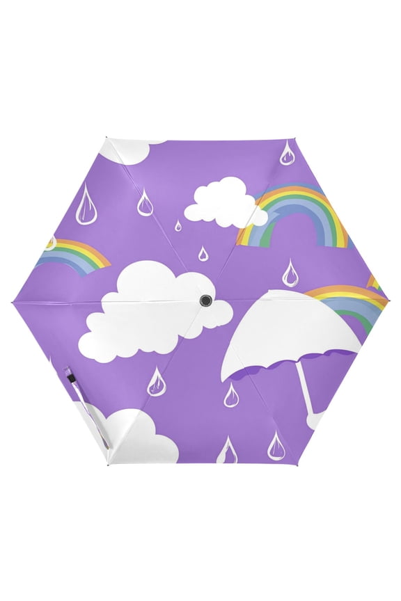 Cloud Umbrella and Rainbow Folding Umbrella UV50+ Waterproof Sun Protection Auto Open Close Compact Fiberglass Frame