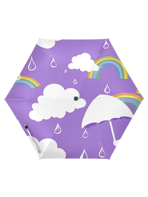 Cloud Umbrella and Rainbow Folding Umbrella UV50+ Waterproof Sun Protection Auto Open Close Compact Fiberglass Frame