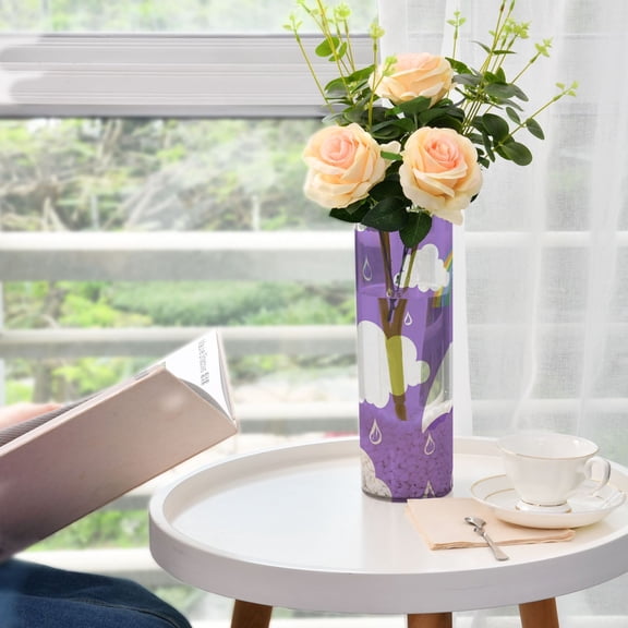 Cloud Umbrella and Rainbow Plastic Vase 11.8'' x 3.9'' Transparent Non Breakable Decorative for Family