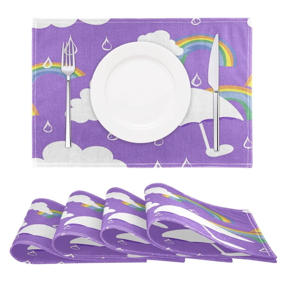 Cloud Umbrella and Rainbow Reversible Placemat Non Slip Coffee Mat 18x12 Inch for Dining, Kitchen, Coffee