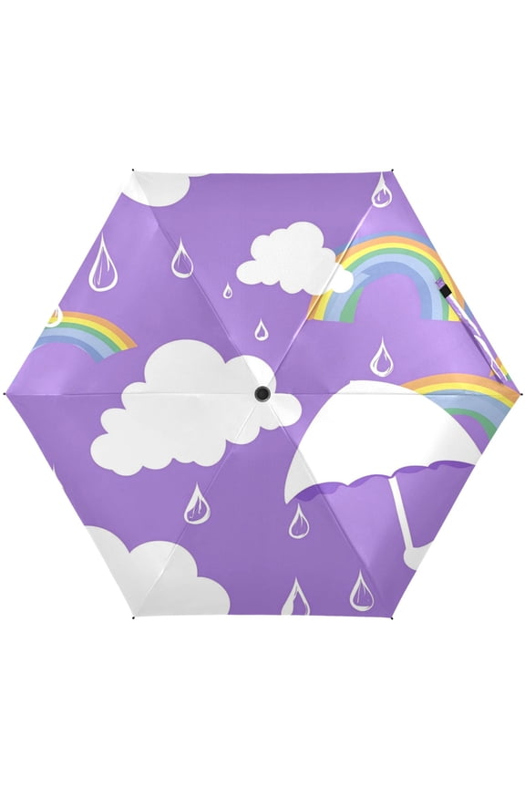 Cloud Umbrella and Rainbow Umbrellas for Sun Auto Open Close UV50+ Waterproof 5-Fold Compact Fiberglass Frame