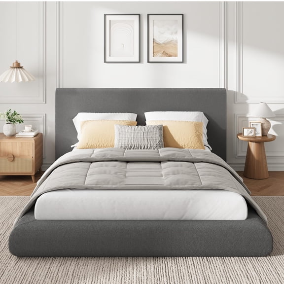 Cloud Upholstered Platform Bed Frame with Headboard - Soft Soft Fabric, Modern Low-Profile Support, No Box Spring Needed, Easy Assembly - Dark Gray, King