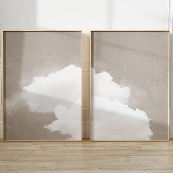 Cloud Wall Art Aesthetic Cloud Above Bed Beige Sky Poster Set 2 Stretched Canvas 12x18