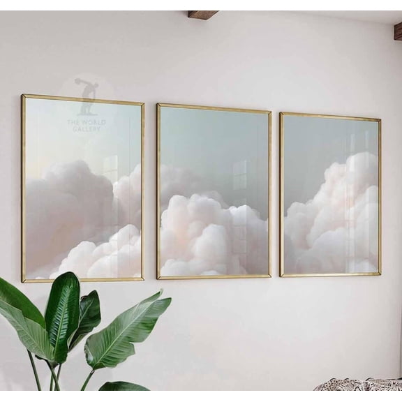 Cloud Wall Art Prints Pastel Sky Minimalist Nature Wall Decor Bedroom Living Room Set 3 Stretched Canvas 16x24