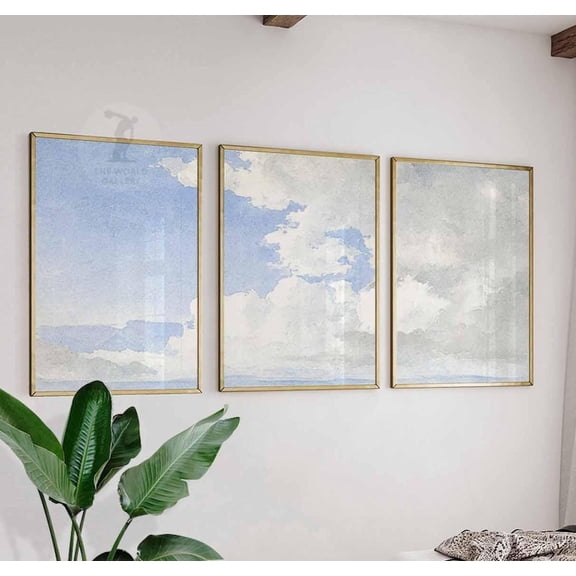 Cloud Wall Art Prints Soft Pastel Sky Minimalist Nature Inspired Living Room Set 3 Stretched Canvas 16x24