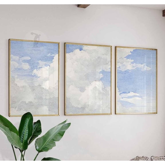 Cloud Wall Art Prints Soft Pastel Sky Minimalist Nature Inspired Living Room Version 2 Set 3 Stretched Canvas 16x24