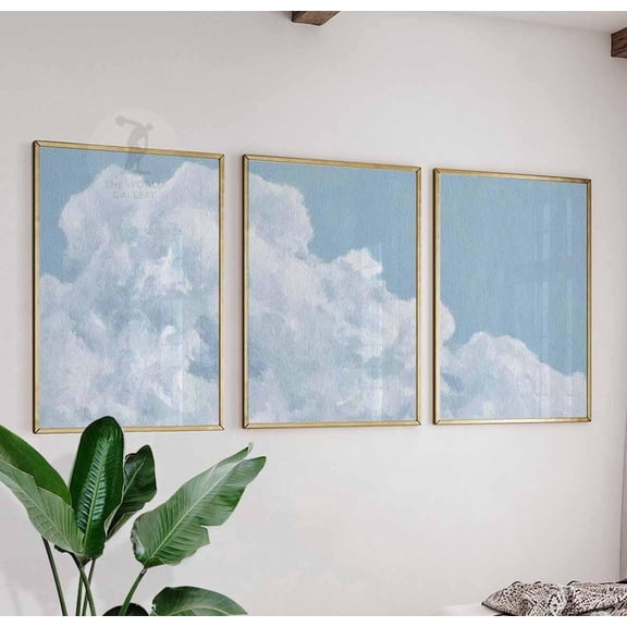 Cloud Wall Art Prints Soft Pastel Sky Minimalist Nature Inspired Living Room Version 3 Set 3 Stretched Canvas 8x12