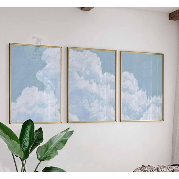Cloud Wall Art Prints Soft Pastel Sky Minimalist Nature Inspired Living Room Version 4 Set 3 Stretched Canvas 12x18
