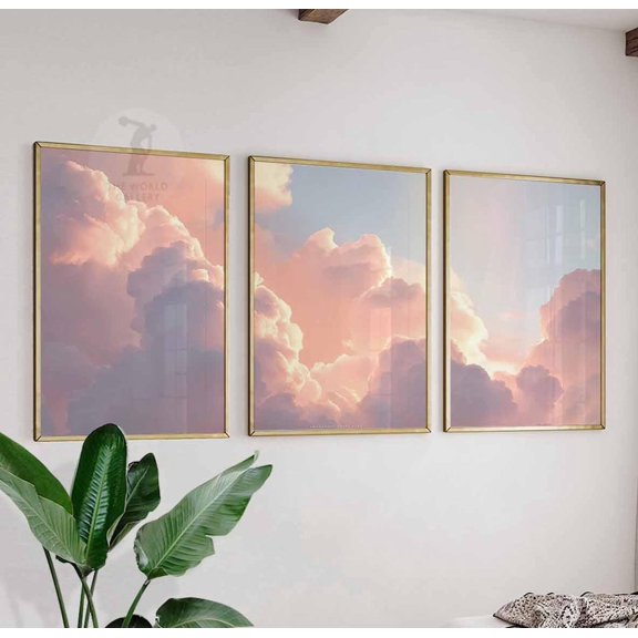 Cloud Wall Art Prints Sunset Sky Modern Nature Inspired Set 3 Unframed Paper Print 8x12