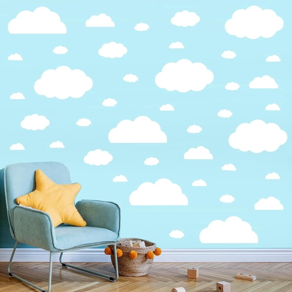 Cloud Wall Decals - 40 Peel and Stick Clouds Stickers - Assorted Shapes and Sizes for Nursery, Bedroom, Classroom Decor