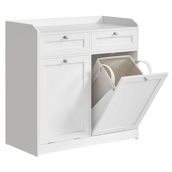 Cloud White Bathroom Cabinet with Dual Hidden Laundry Hampers - Stylish Storage Solution for Your Bathroom