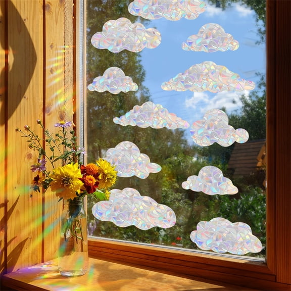 Cloud Window Clings, Static Cling Window Decals, Anti Collision Window Stickers, Bird Strike Prevention Decor, Rainbow Cloud Window Ornaments