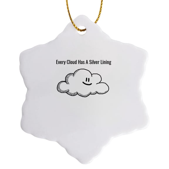 3drose, Cloud with Silver Lining and Text Above, 3 inch Snowflake Porcelain Ornament