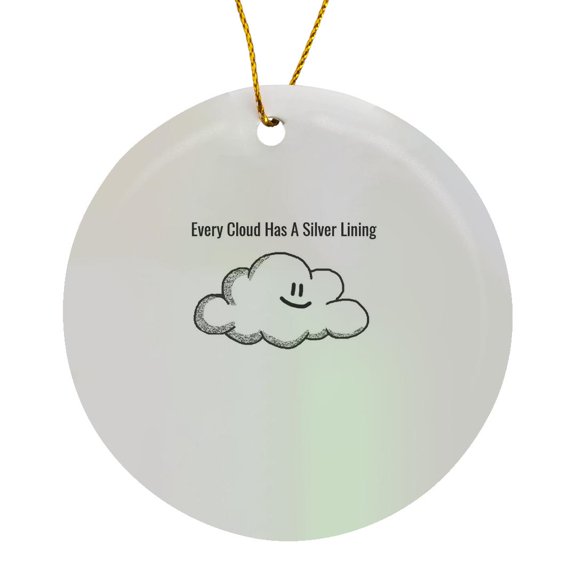 3drose, Cloud with Silver Lining and Text Above, Circle Porcelain Ornament