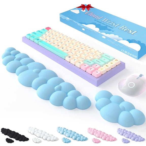 Qutool Keyboard and Mouse Wrist Rest Pad, Ergonomic Wrist Plam Cushion with Non-Slip Base, Blue