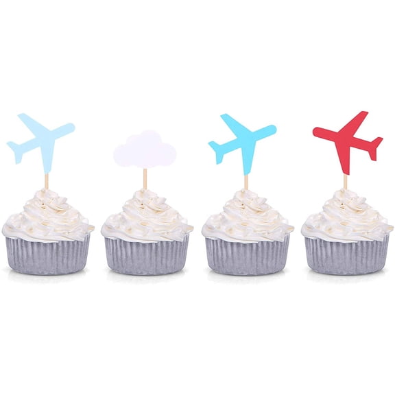 Cloud and Plane Cupcake Toppers Baby Shower Decoration How Time Flies Theme Birthday Party Supplies (12pcs)