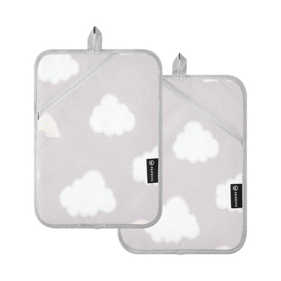 Cloud and Rainbow Pattern 7x9.8in Pot Holder Set Heat-Resistant Oven Hot Pads Durable with Storage Loop