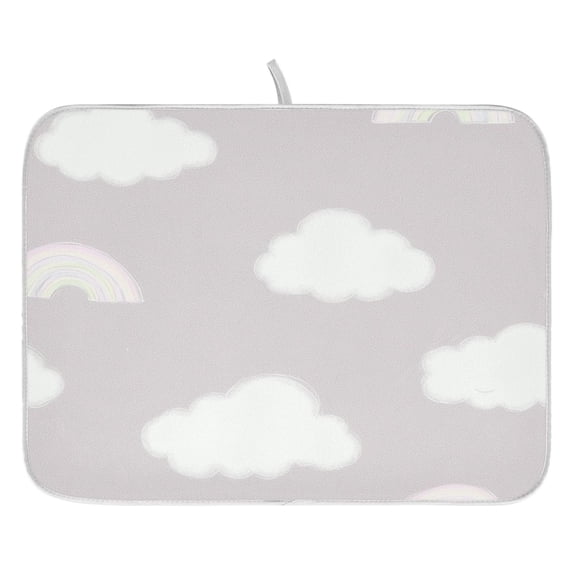 Cloud and Rainbow Pattern Dish Drying Mat for Kitchen, Quick Drying Absorbent Soft Durable 16" x 18"