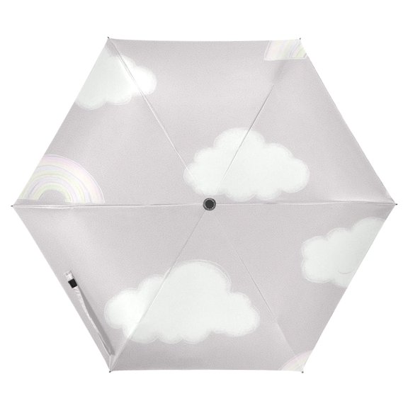 Cloud and Rainbow Pattern Folding Umbrella UV50+ Waterproof Sun Protection Auto Open Close Compact Fiberglass Frame